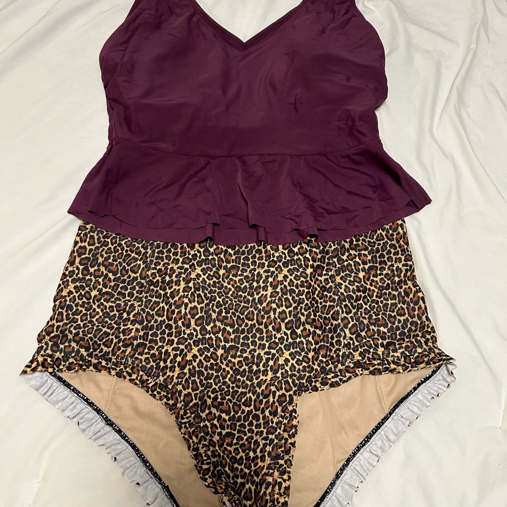 Kortni Jeane Plum Peplum Top with Leopard Print Bottoms